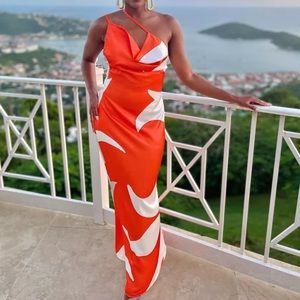 Silk orange and white dress